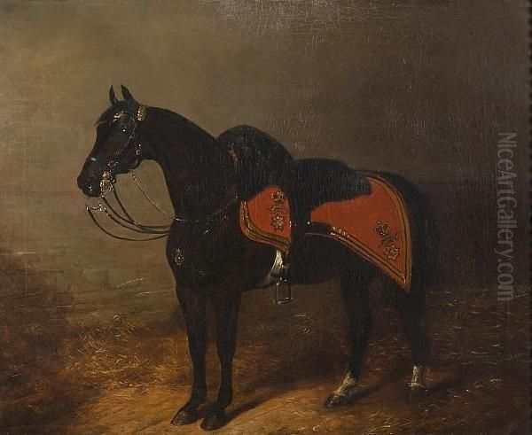 Portrait Of A Blues Horse In Knightsbridge Barracks Oil Painting by Samuel John Carter