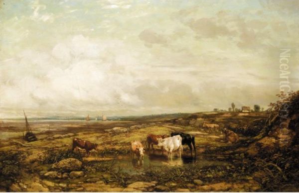 Cattle Watering By The Coast Oil Painting by William Carter