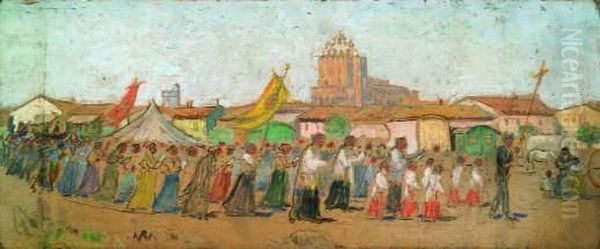 Procession Aux Saintesmaries De La Mer Oil Painting by Eugene Cartier