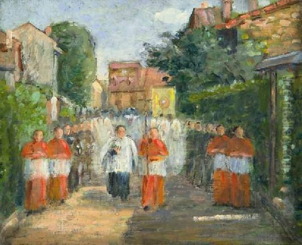 Procession Descommuniants Oil Painting by Eugene Cartier