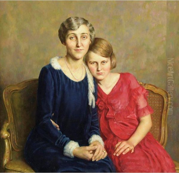 Mrs. John L. Kemmerer And Marion Oil Painting by Ercole Cartotto