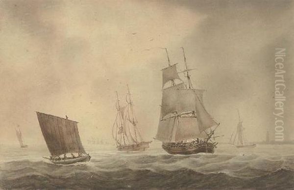 Trading Brigs And Other Shipping In The Channel Oil Painting by Joseph Cartwright