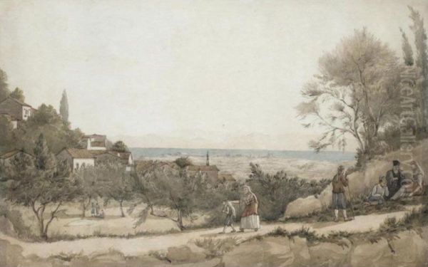 Souliote Woman &amp; Figures In A Landscape Oil Painting by Joseph Cartwright