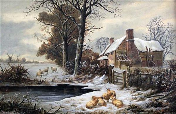 Winter, Farm Buildings Near Hamstead, Staffordshire Oil Painting by William P. Cartwright