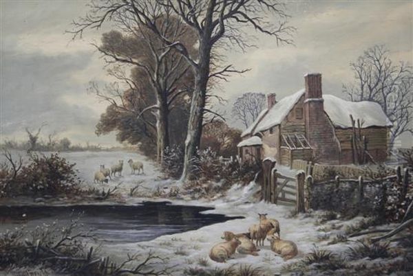 Winter, Farm Buildings, Near Hamstead, Staffs Oil Painting by William P. Cartwright