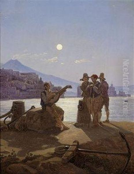 Italian Fishermen In Naples Harbour Oil Painting by Carl Gustav Carus