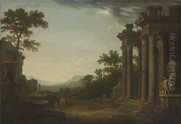 A Classical Landscape With Ruins And Figures In The Foreground Oil Painting by Robert Carver