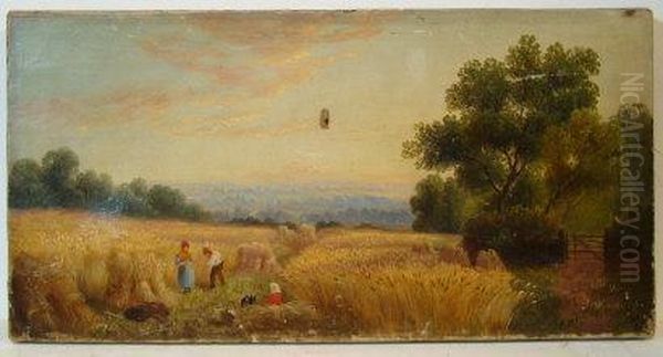 Lunch During Harvest Time Oil Painting by B. Cary