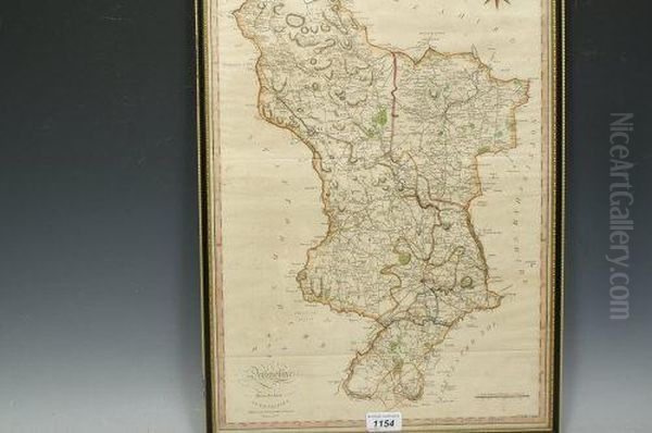 1805 Derbyshire Map,
 Hand Coloured, 52cm X 36cm Oil Painting by John Cary