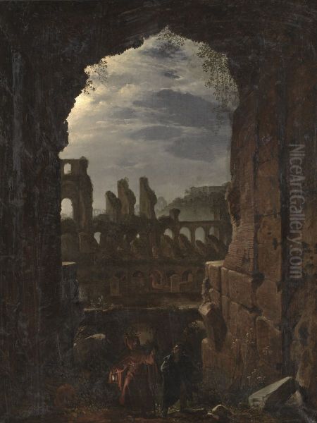 View of the Colosseum in Moonlight Oil Painting by Franz Ludwig Catel