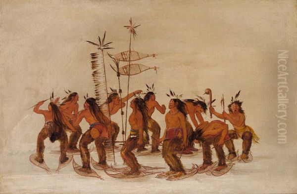 Snowshoe Dance at the First Snowfall Oil Painting by George Catlin