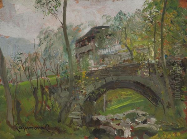 Paesaggio Montano Con Ponte E Casolare Oil Painting by Carlo Casanova