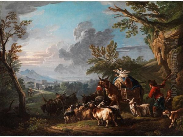 Sudliche Ideallandschaft Mit Ziehenden Hirten Oil Painting by Francesco Giuseppe Casanova