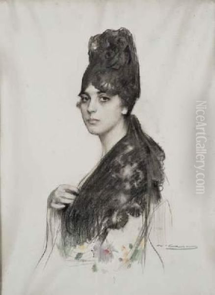 Portrait De Femme Oil Painting by Ramon Casas