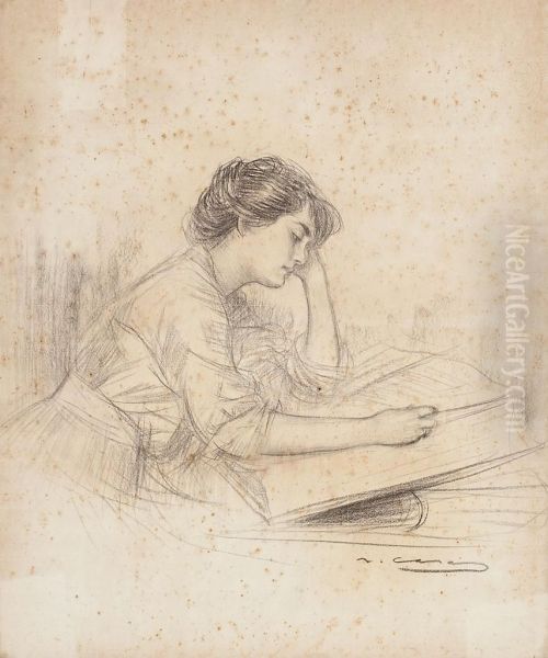 Joven Con Un Libro Oil Painting by Ramon Casas Y Carbo