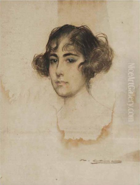 Retrato De Chica Oil Painting by Ramon Casas Y Carbo