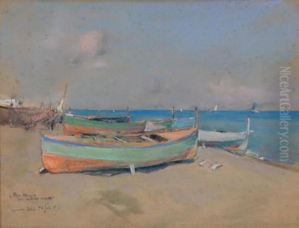 Barche In Secca Oil Painting by Giuseppe Casciaro