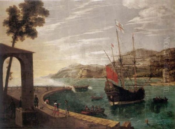 Mediterranean Harbour Oil Painting by Abraham Casembroot