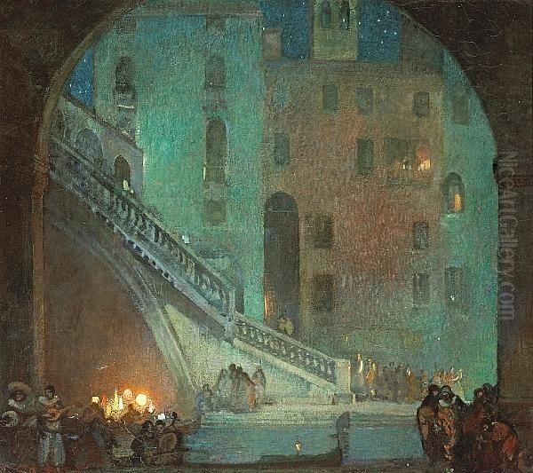 Night In Venice Oil Painting by Ettore Caser