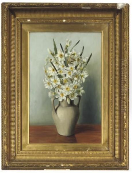 Narcissi In A Vase, On A Table Oil Painting by A.L. Cashel