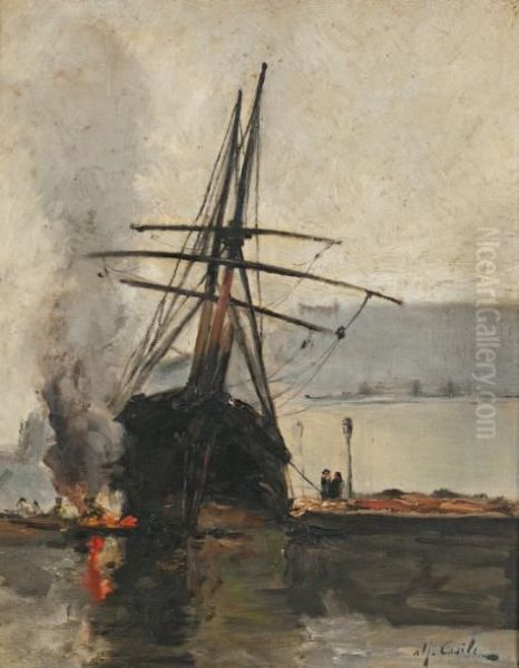 Bateaux Sur Cales Oil Painting by Alfred Casile