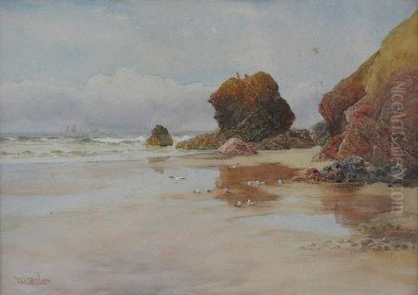 A Rocky Beach Oil Painting by William Casley