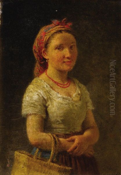 Girl With Red Necklace Oil Painting by Raffaele Casnedi