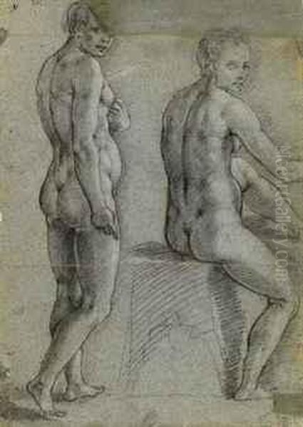 Two Nude Women, One Standing, Looking Over Her Shoulder, The Otherseated Oil Painting by Alessandro Casolani