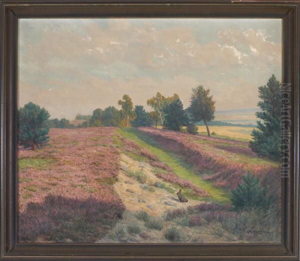 Hase In Weiter Heidelandschaft Oil Painting by Adolf Caspari