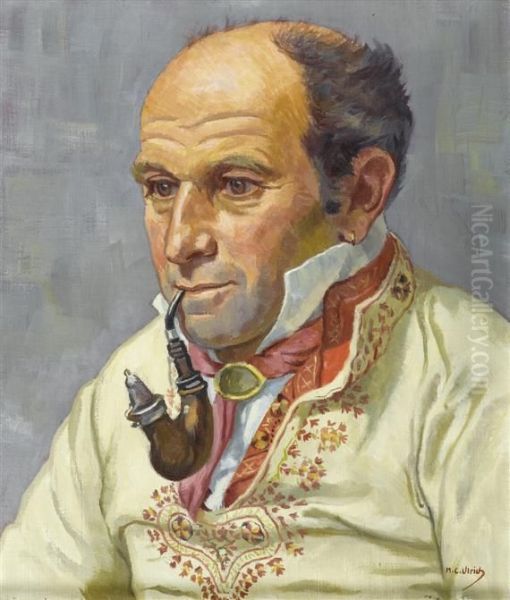 Man With A Pipe In Appenzell Costume Oil Painting by Hans Casper Ulrich