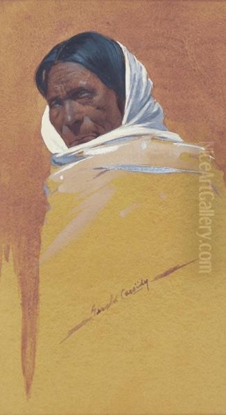 Indian In Taos Blanket Oil Painting by Ira Diamond Gerald Cassidy