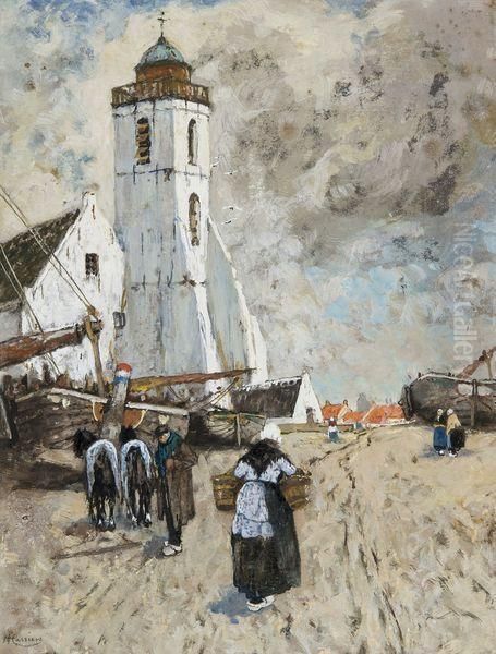 Une Vue Anime A Katwijk Aan Zee Oil Painting by Hendrick, Henri Cassiers