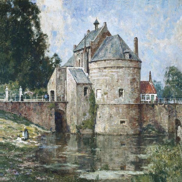 Une Vue Du Smedenpoort A Bruges Oil Painting by Hendrick, Henri Cassiers