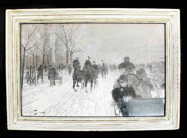 On A Street Near A Building, Thought To Be The Capitol, Washington D.c. Oil Painting by Jean Andre Castaigne