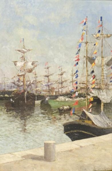 Barche In Porto. Oil Painting by Francesco Coppola Castaldo