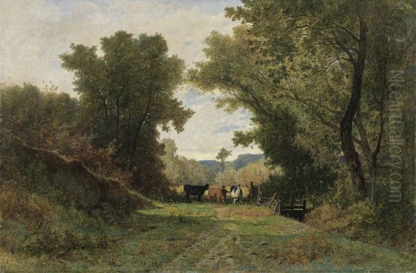 Paysage Avec Berger Et Vaches Oil Painting by Gustave Castan