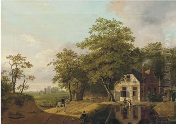 On A Country Road Oil Painting by Jan Gerardus Casteelen