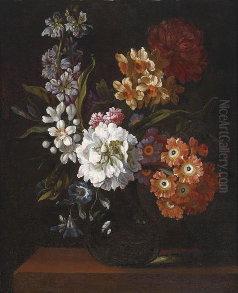 A Pair Of Floral Still Lifes With Cherryblossom Oil Painting by Pieter Casteels