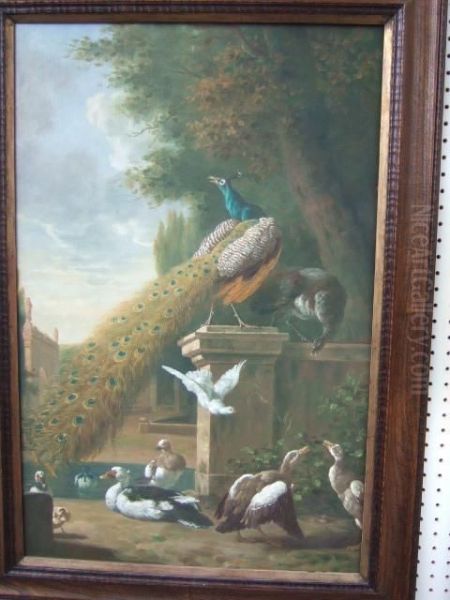 Peacocks With A Concert Of Birds Oil Painting by Pieter Casteels