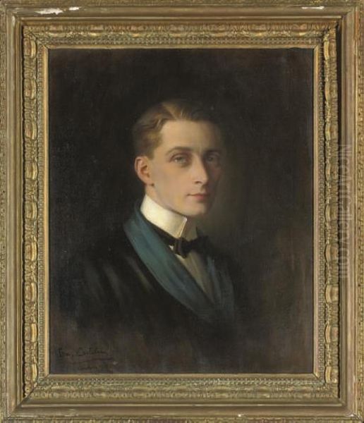 Portrait Of A Gentleman, Bust-length, In Evening Dress With A Smoking Jacket Oil Painting by Ernest Castelein