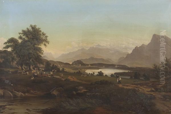 Romantische Landschaft Vor Gebirge Oil Painting by Johann Anton Castell