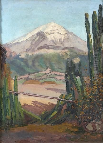 A View Of Popocatepetl Volcano, Mexico Oil Painting by Julio Castellanos