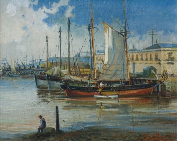 Fragatas En El Muelle Oil Painting by Roberto Castellanos Mane