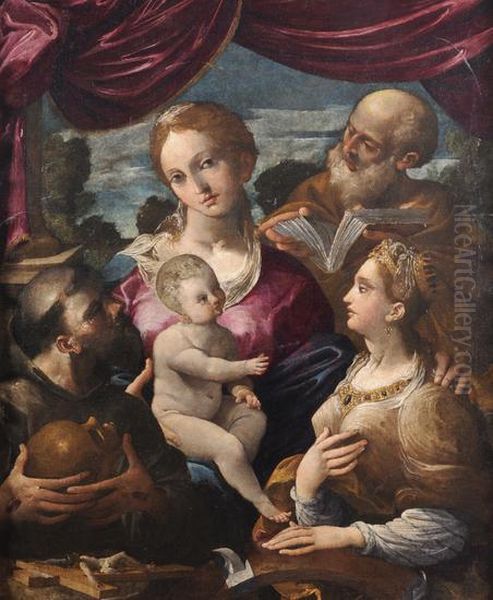 Matrimonio Mistico Di Santa Caterina Oil Painting by Annibale Castelli