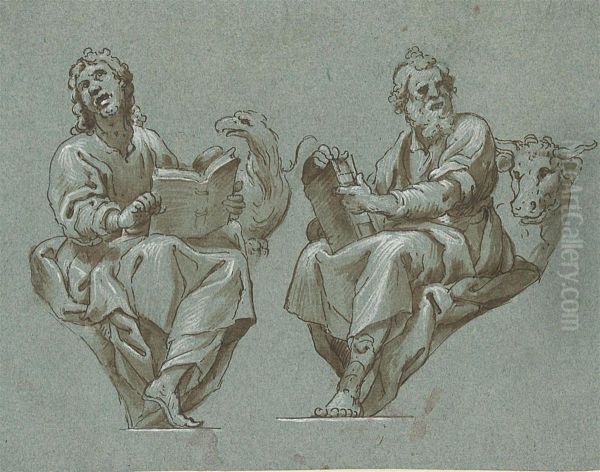 Design For Pendentives: The Evangelists Saint John And Saint Luke Oil Painting by Bernardo Castello