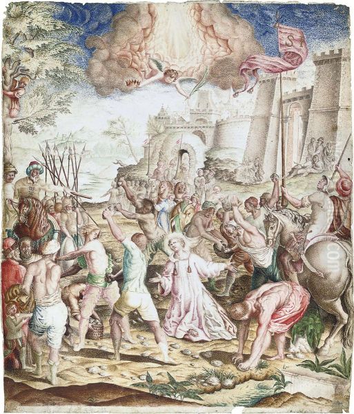 The Stoning Of St Stephen Oil Painting by Giovanni B. (Il Genvovese) Castello