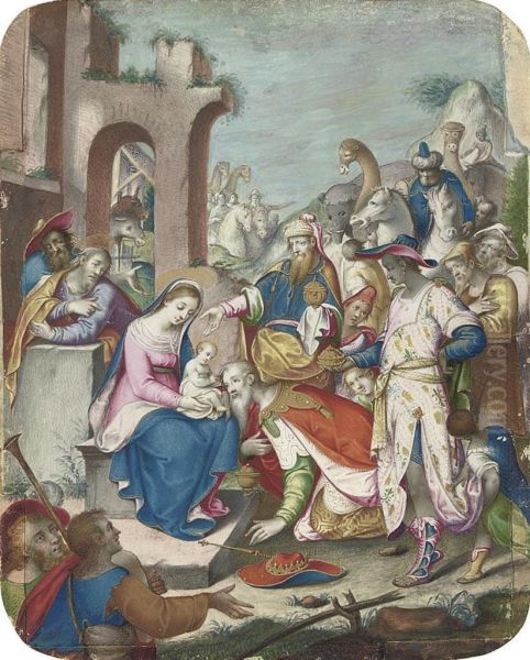 The Adoration Of The Magi Oil Painting by Giovanni B. (Il Genvovese) Castello