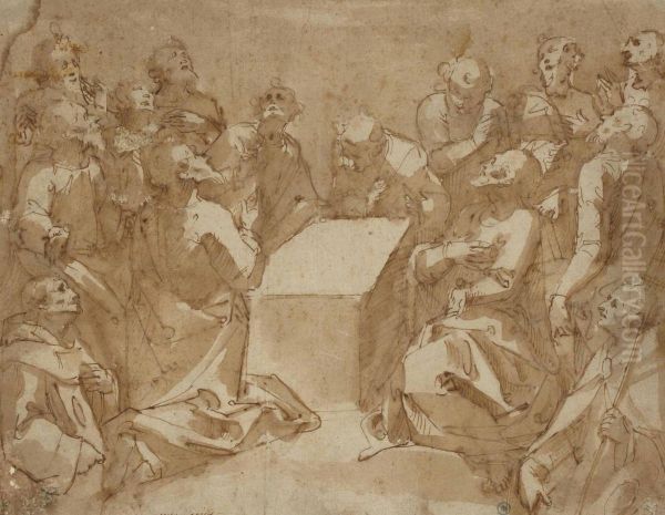 Une Assemblee De Saints Et Apotres Regardant Vers Le Ciel Oil Painting by Valerio Castello