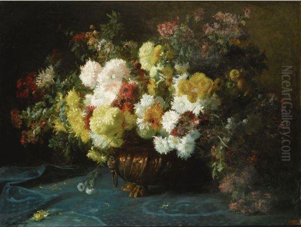 Floral Still Life Oil Painting by Adolphe L. Degrange Castex-Degrange