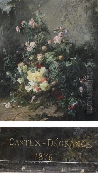 Buisson De Fleurs Aux Armes Et A La Devise De La Famille Thy Demilly Oil Painting by Adolphe L. Degrange Castex-Degrange